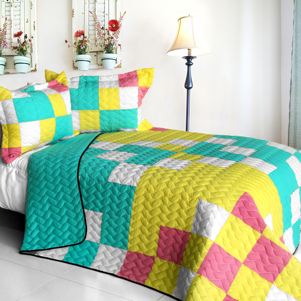 3Pc Vermicelli Quilted Patchwork Quilt Set Start
