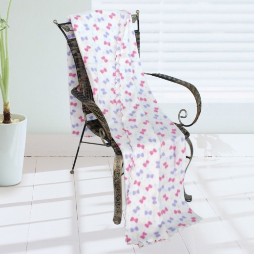 Soft Coral Fleece Throw Blanket in Pink and Purple Bowknot