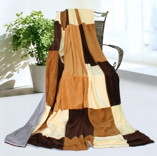 Soft Coral Fleece Patchwork Throw Blanket - Modern Stylish