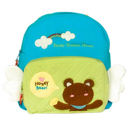 Embroidered Applique Kids Fabric Art School Backpack - Honey Bear