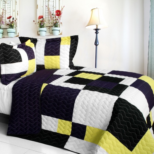 Brand New Vermicelli-Quilted Patchwork Quilt Set Full - King