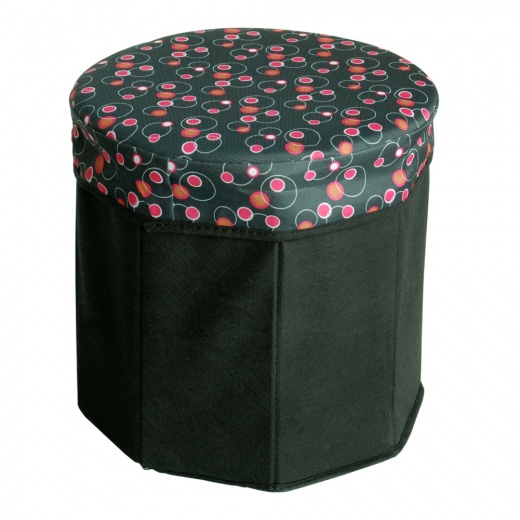 Round Foldable Storage Ottoman / Storage Boxes - Bubble - Black