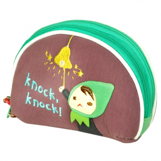 Embroidered Applique Fabric Art Wrist Wallet / Coin Purse - Cute Girl