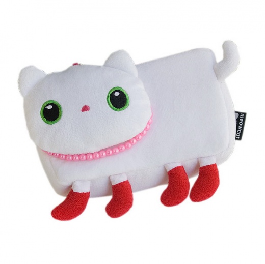 Medium Plush Gadget Cosmetic Bag / Camera Bag - White Kitty