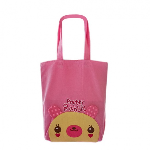 Embroidered Applique Kids Fabric Art Tote Bag - Pretty Rabbit