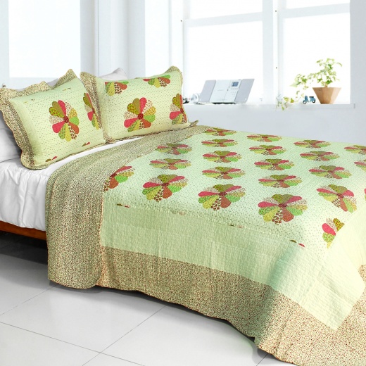 Blancho Bedding Cotton 3Pc Vermicelli-Quilted Patchwork Quilt Set - Round Midnight