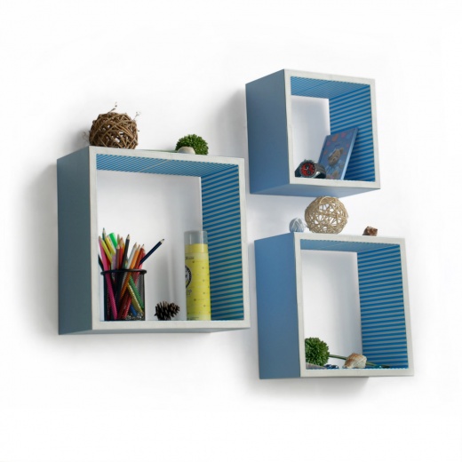 Square Leather Wall Shelf / Bookshelf in Powder Blue - Blancho Bedding
