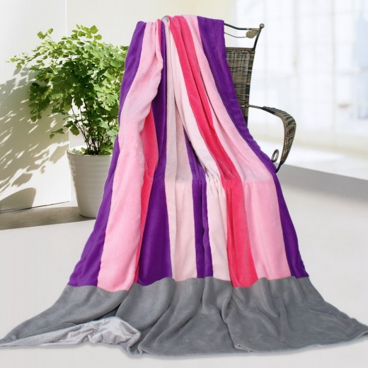 Soft Coral Fleece Patchwork Throw Blanket - Rainbow Stripe
