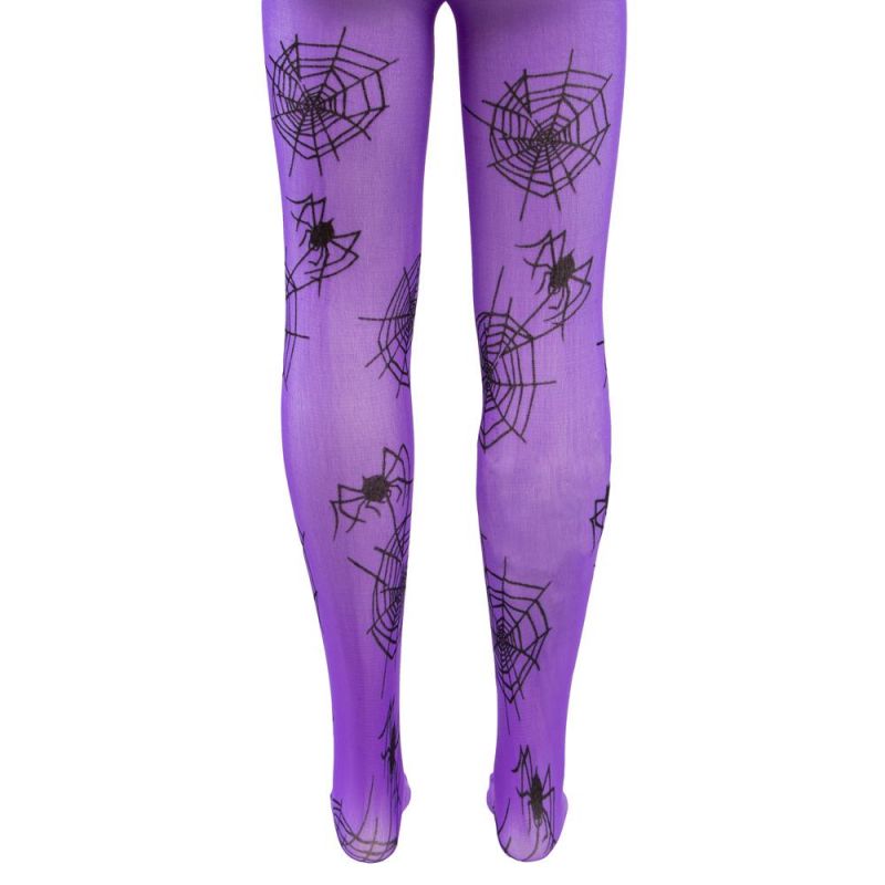 Children's Spider Web Costume Tights, Purple, l