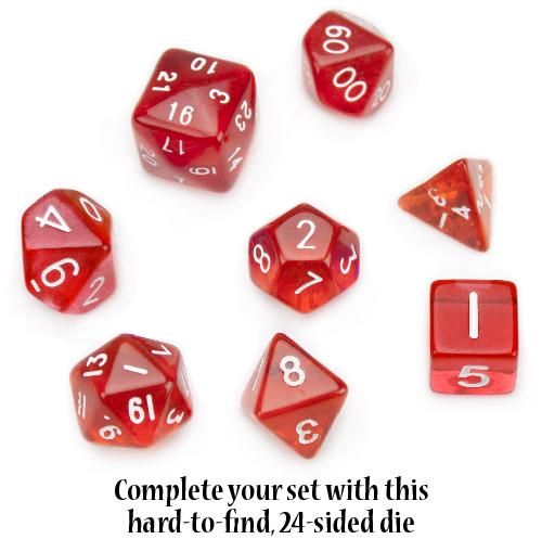 24 Sided Translucent Red With White Numbers Polyhedral Dice