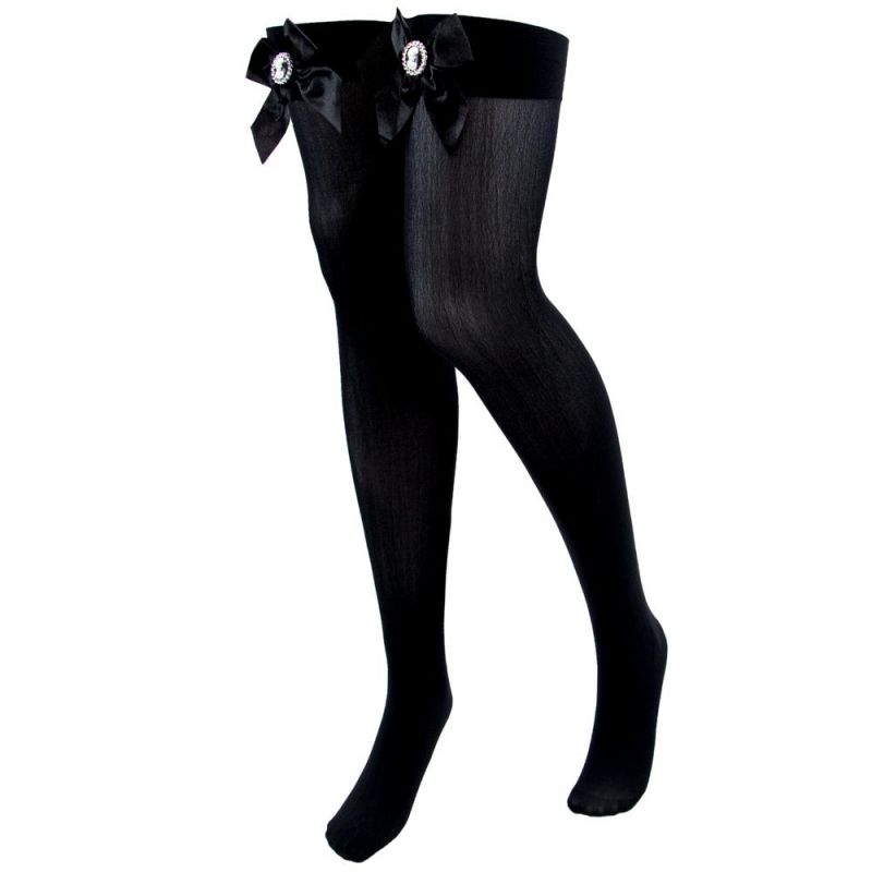 Black Brooch Thigh High Costume Tights