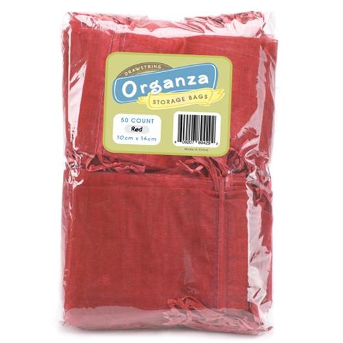 Lot Of 50 Red Drawstring Organza Storage Bags