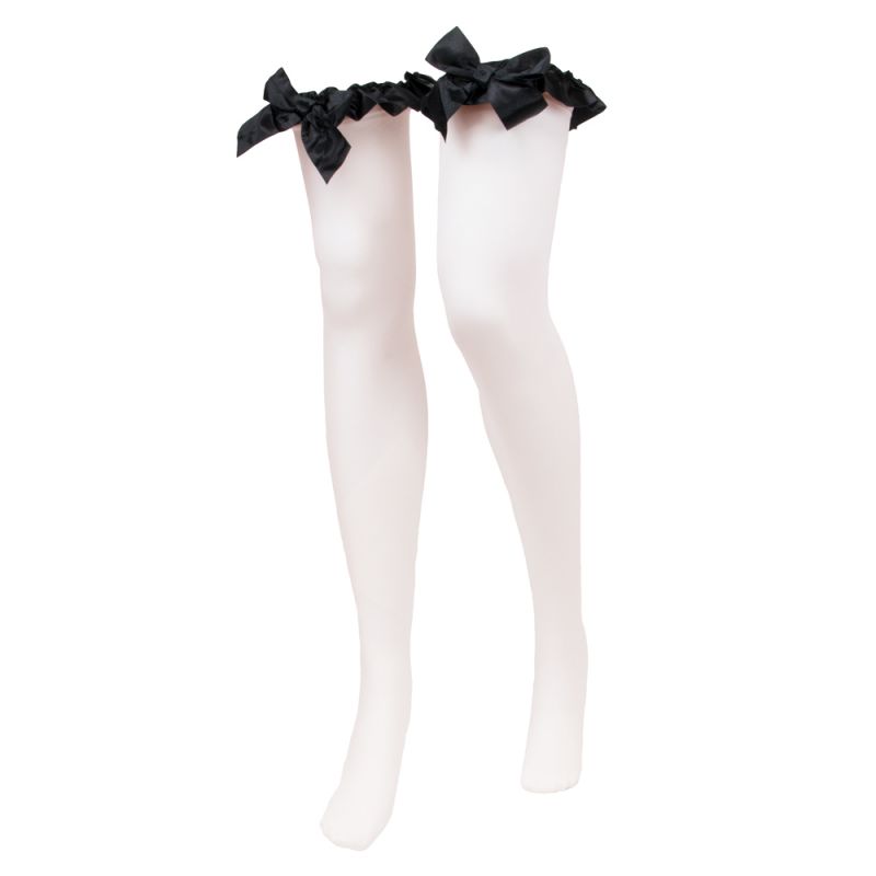 White With Black Bows Thigh High Costume Tights