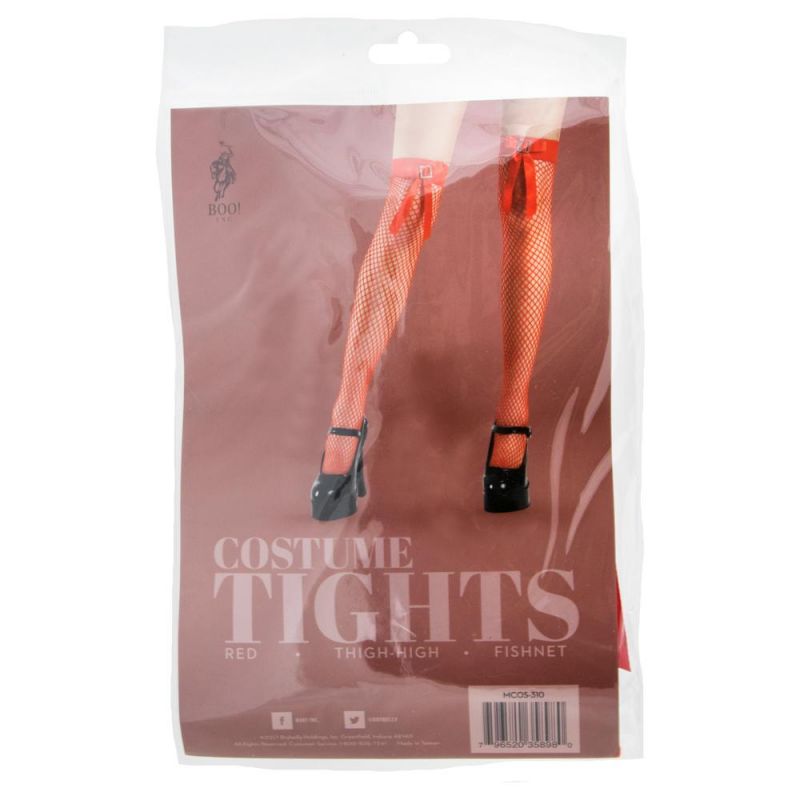 Red Fishnet Thigh High Costume Tights
