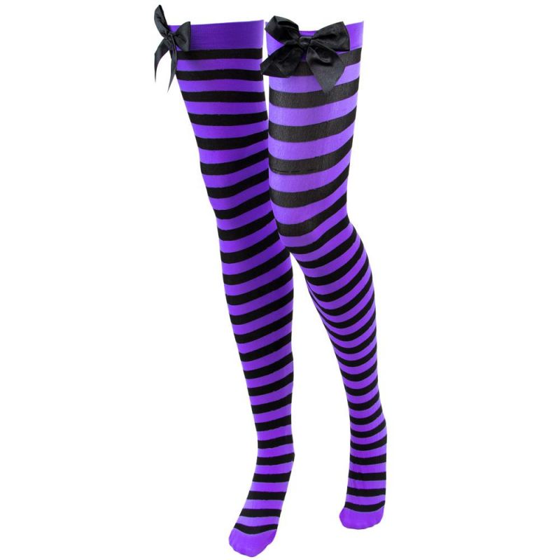 Purple Striped Thigh High Costume Tights