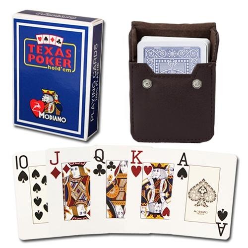 Blue Modiano Texas, Poker-Jumbo Cards W/ Leather Case