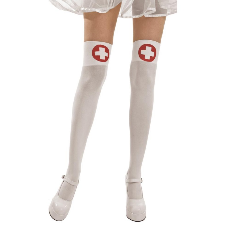 White Nurse Thigh High Costume Tights