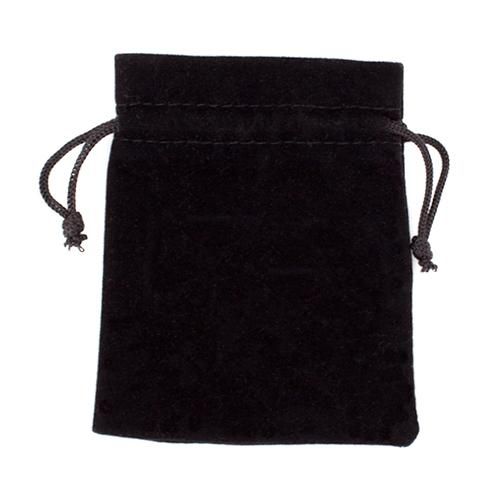Medium 3In X 4In Plain Black Velour Pouch With Drawstring