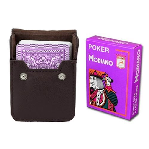 Purple Modiano Cristallo, Poker Size, 4 Pip W/ Leather Case
