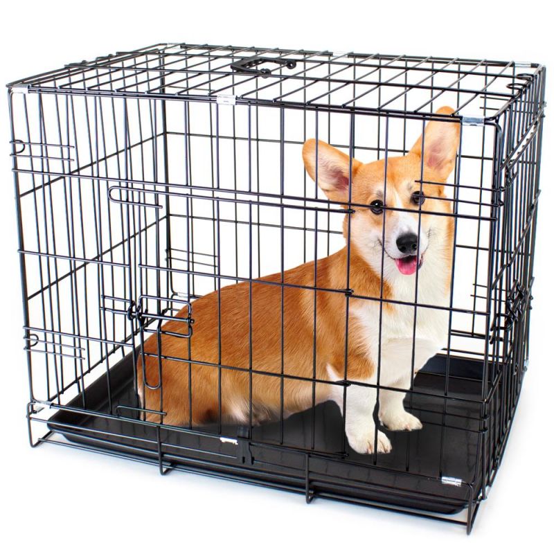 42" X-Large Dual-Door Folding Pet Crate With Removable Liner