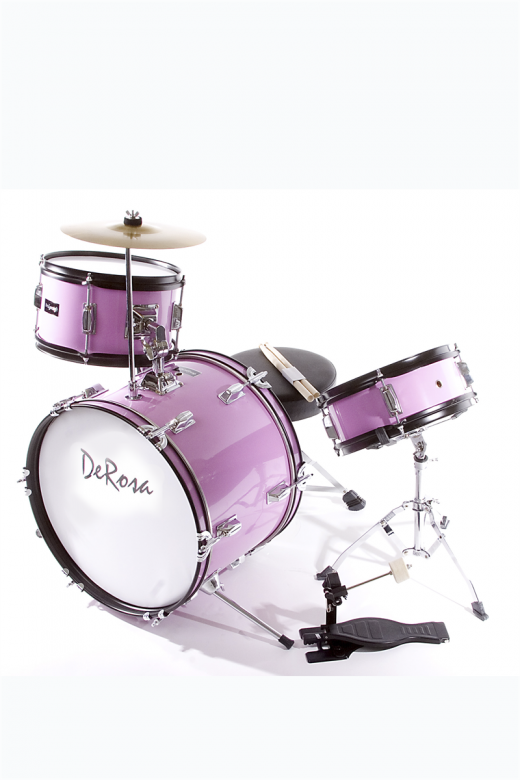 De Rosa 3 Piece 16" Kid's Junior Drum Set Metallic Pink