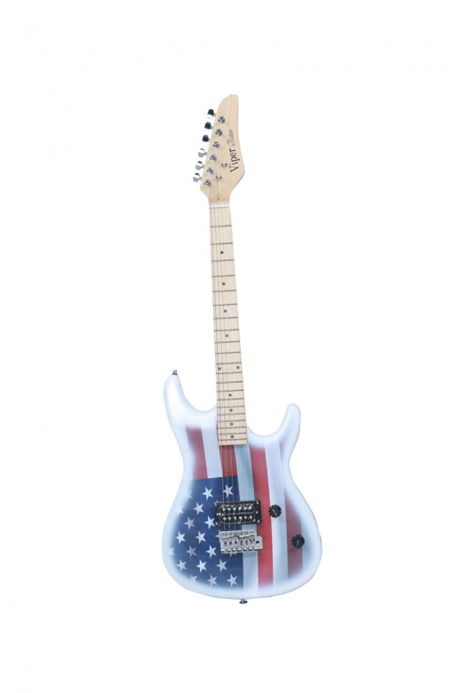 Viper Solid Body Electric Guitar with Chrome Hardware and American Flag Design