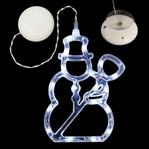 LED Battery Powered Window Snowman Display - Lighted Silhouette - Cool White - 7 Inch