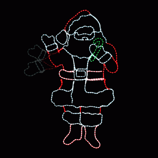 Led Rope Light Waving Santa Motif - Animated Lighted Silhouette - Multi-Color - 72 Inch