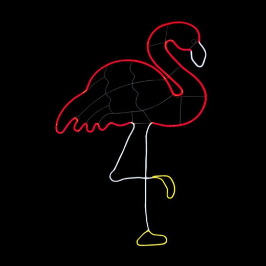 Led Neon Standing Flamingo Motif - Lighted Silhouette - Pink, Cool White, And Yellow - 48 Inch