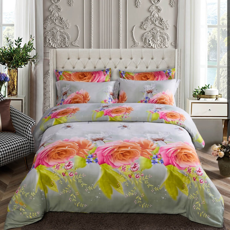 Queen Size Duvet Cover Set, 6 Piece Luxury Floral Bedding