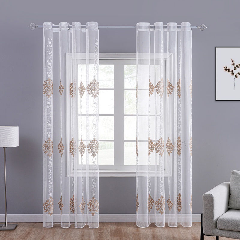 Sheer Curtain Panel Gold on White