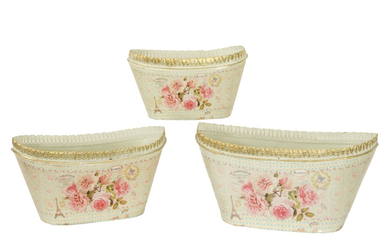 Vintage Metal Planters, French Country Painted Vases & Flower Pots (Set of 3)
