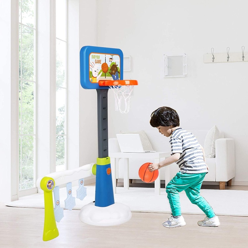 (Out Of Stock) Basketball Hoop For Toddlers Kids 2-In-1 Sports Activity Center Height Adjustable Basketball Goal With Soccer Goal, Infant Indoor And Outdoor Toys