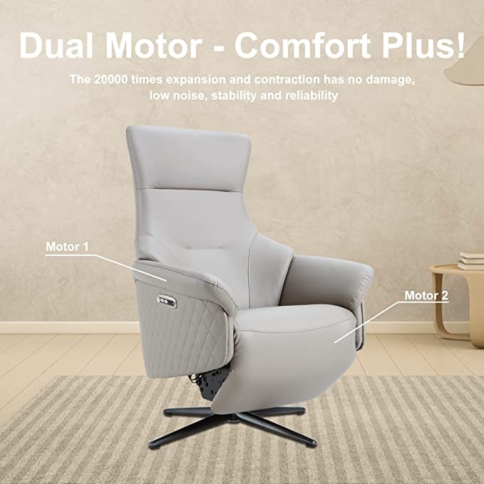 Power Recliner Lounge Chair Single - Swivel Leather Electric Recliner Zero Gravity For Living Room Bedroom Office Study Guest Room Grey