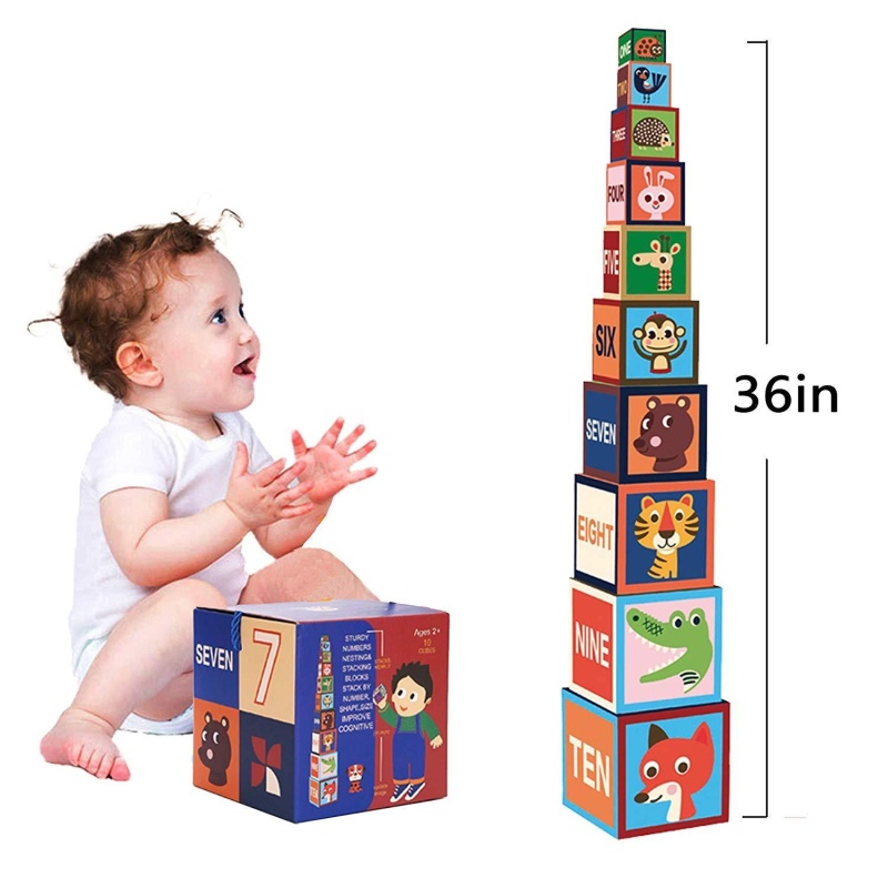 (Out Of Stock) 10 Pieces Nesting Blocks Stacking Cube Boxes Educational Number Block For Kids Educational Toy