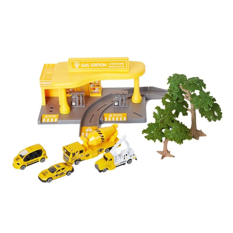 Yellow Gas Station Toy Playset Educational Toys For Kids 3 And Up