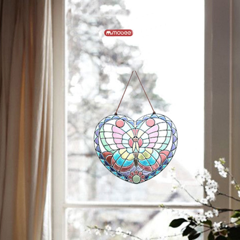 (Out Of Stock) Peel And Press Stained Glass Stickers 140+ Butterfly With Ready-To-Hang Cord And Suction Cup