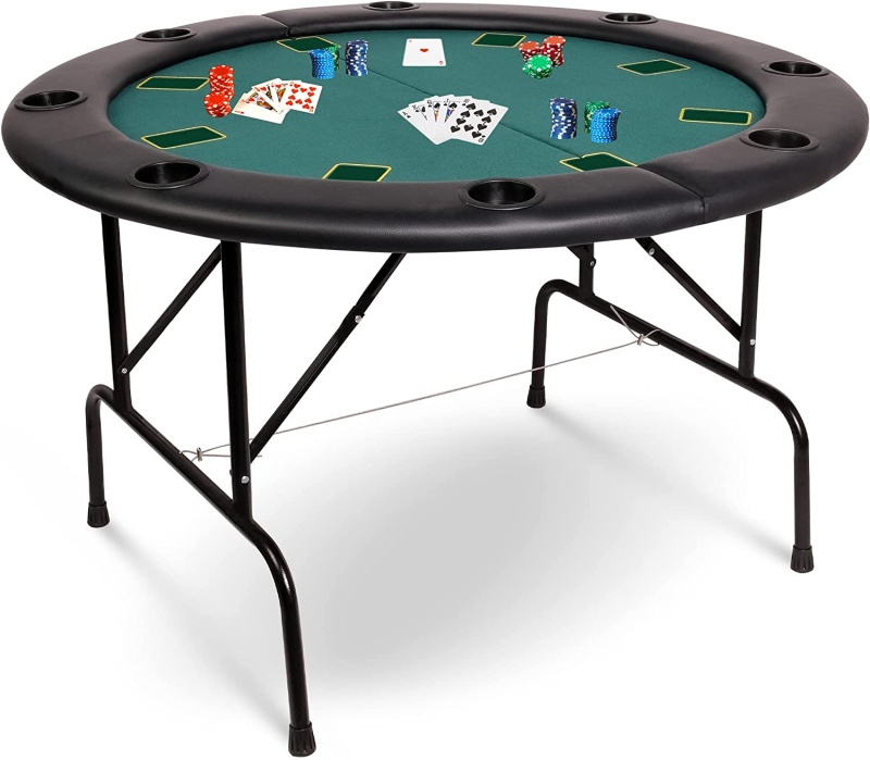 Poker Table Folding Casino Poker Table 8 Players Round Card Table With 8 Plastic Cup Holder Casino-Grade Felt Surface For Blackjack