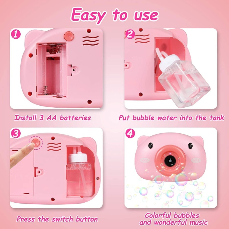 Bubble Machine For Kids Toddlers Automatic Bubble Maker With Light And Music, Boys Girls Electric Blower Toys For Outdoor Park Birthday Party (Pink)