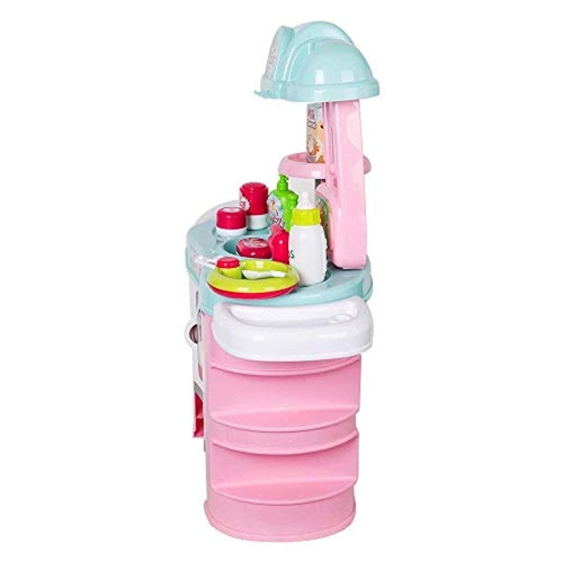 Kids Pretend Role Play Baby Doll Bath Table Nursery Care Playset Toy, Pink