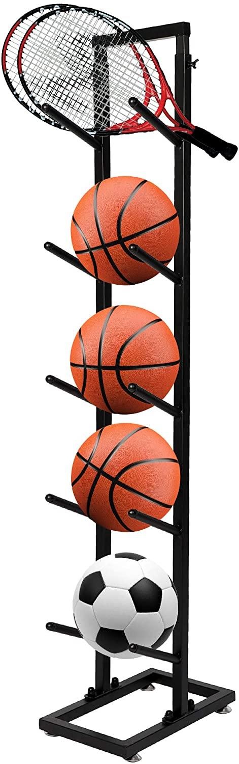 Ball Storage Rack 5-Layer Basketball Holder Shelf Sports Equipment Organizer Iron Black 15.8" X 9.9" X 61"