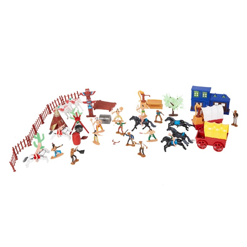 (Out Of Stock) Wild West Cowboy And Indian Toy Plastic Figures, War Game Educational Bucket Playset Toy