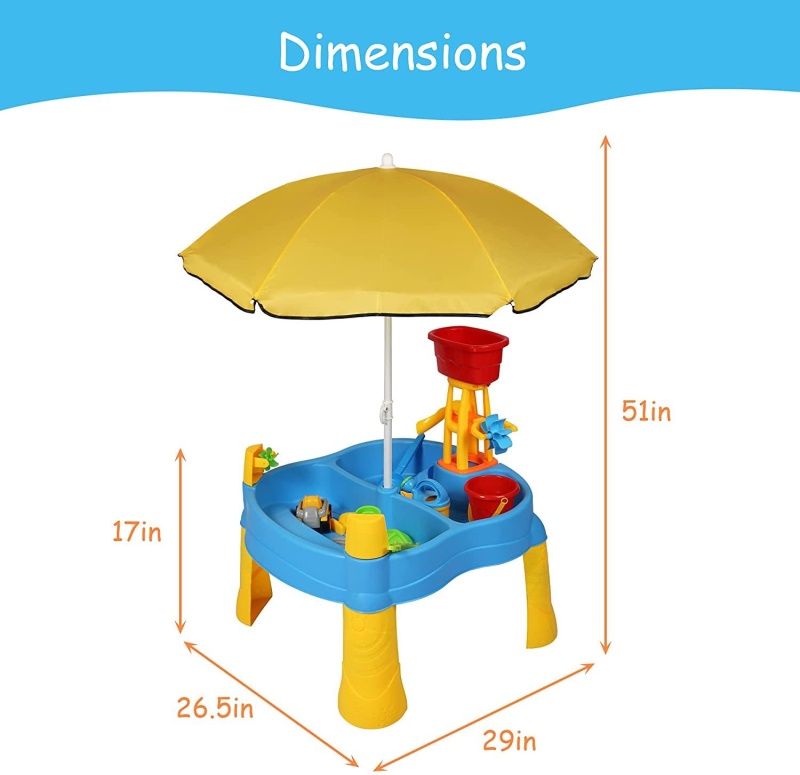 Kids Play Sand And Water Activity Table For Toddlers With Umbrella, Summer Beach Activity Toy Set For Outdoor