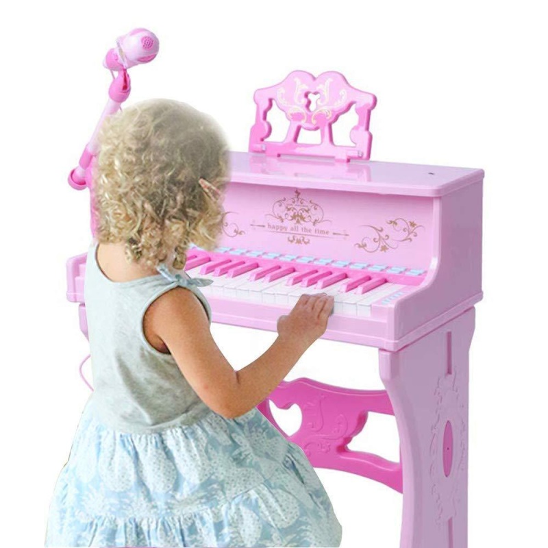 (Out Of Stock) Kids Toy Grand Piano With 37-Key Keyboard Stool And Microphone Little Princess, Pink