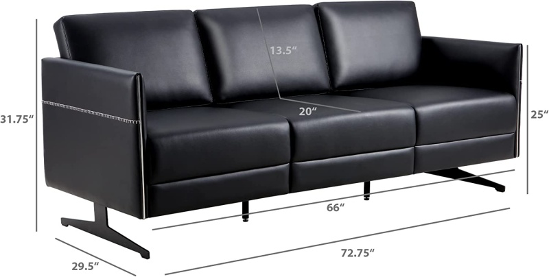 Modern Black Faux Leather Sectional 3 Seaters Sofa Couch Accent Arm Chair W/ Armrest & Comfy Cushion