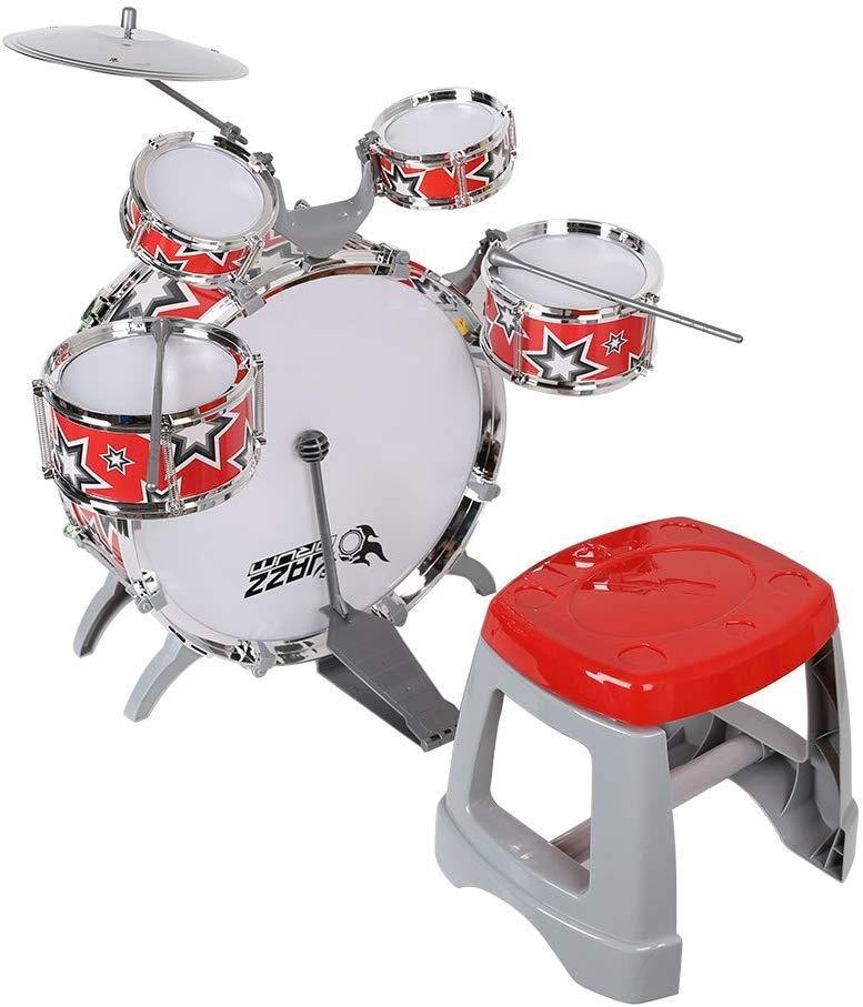 (Out Of Stock) Kid's Jazz Musical Instrument Drum Play Set With 5 Drums And 1 Chair