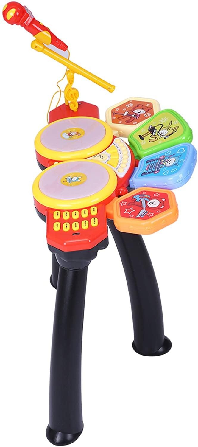 Kids Electronic Toy Drum Set With 1 Stool, Adjustable Microphone And ...