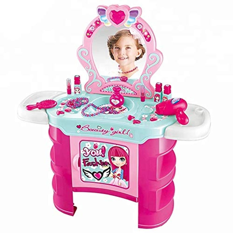 (Out Of Stock) Pretend Play Kids Vanity Dressing Table Beauty Play Set Toy, Pink