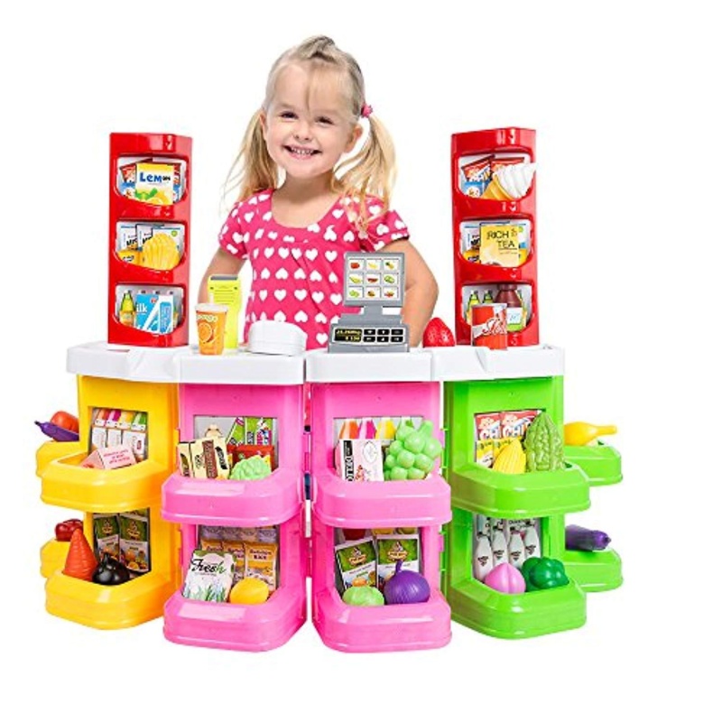 Kids Grocery Supermarket Shop Stand And Cash Register Play Set Toy