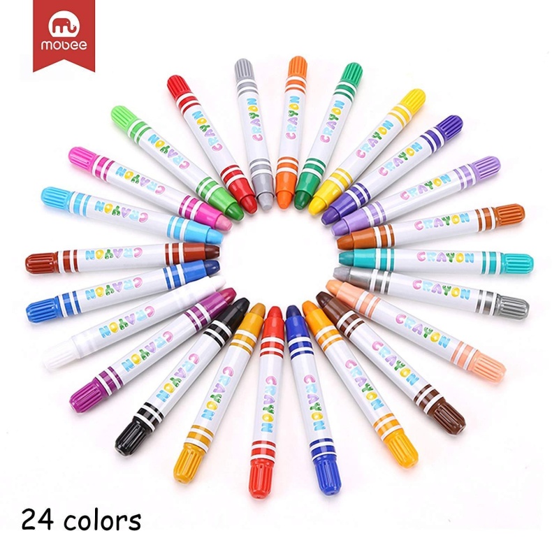 24 Pack Silky Crayons Non-Toxic Washable Crayon 3 In 1 Effect-Crayon Pastel Watercolor, Bucket